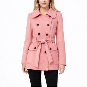 NEW YORK & COMPANY Classic Pink Belted Pea Coat